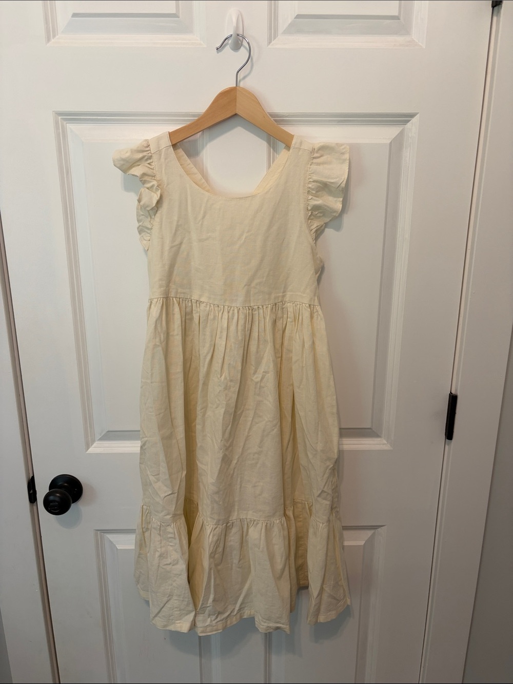 Hanna Andersson Cream Ruffle-Sleeve Cotton/Linen Blend Dress